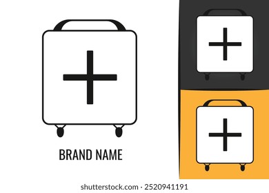 First aid kit logo. Cross safety medic treatment ambulance logotype. Medical bag icon logo