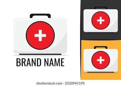First aid kit logo. Cross safety medic treatment ambulance logotype. Medical bag icon logo
