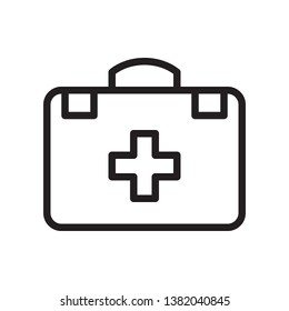 First aid kit, medical box icon in trendy outline style design. Vector graphic illustration. Firts aid kit icon for website design, logo, app, and ui. Editable vector stroke. Pixel perfect. EPS 10.