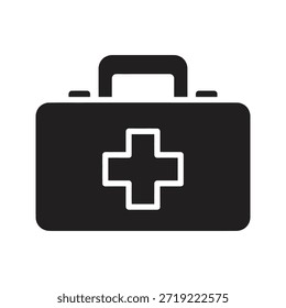 Icono de Vector negro sólido del caso médico del kit de primeros auxilios aislado fondo blanco ilustración de Diseño gráfico del símbolo de la caja de seguridad de la salud de emergencia