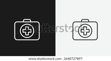 First Aid Kit with Medical Cross on Black and White Backgrounds, Representing Emergency, Health, or Safety, White Outline Icon