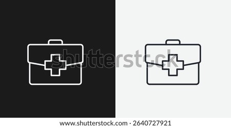First Aid Kit with Medical Cross on Black and White Backgrounds, Representing Emergency, Health, or Safety, White Outline Icon