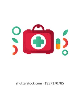 First aid kit, medical help symbol, vector Illustration on a white background