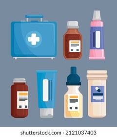 first aid kit and medical icons