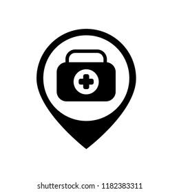 First aid kit medical map pin. vector illustration