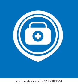 First aid kit medical map pin. vector illustration