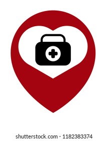 First aid kit medical map pin. vector illustration