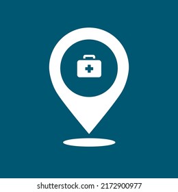 First aid kit medical map pin. vector illustration