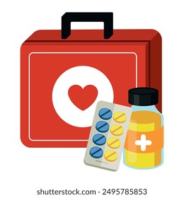 first aid kit with medical supplies isolated