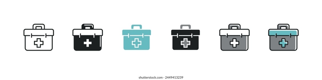 First aid kit medicals emergency bag icon set medkit safety briefcase vector illustration medic tools line symbol design