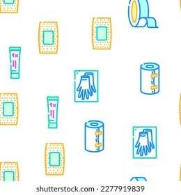 first aid kit medicine health vector seamless pattern thin line illustration