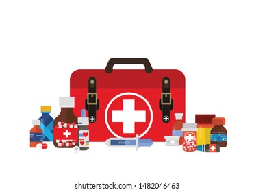 First aid kit with medicine vector illustration