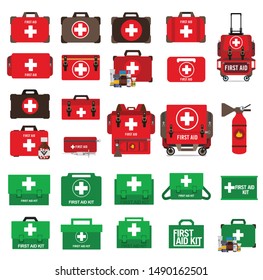 First aid kit with medicine vector collection