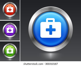 First Aid Kit on Blue Round Button