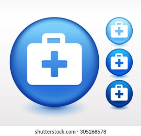 First Aid Kit on Blue Round Button