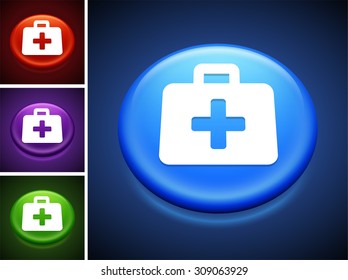 First Aid Kit on Blue Round Button
