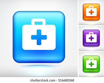First Aid Kit on Blue Square Button