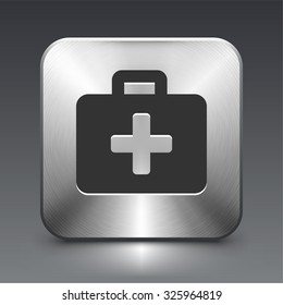 First Aid Kit on Silver Square Button