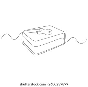 First aid kit outline drawing illustration. Continuous line draw medical equipment vector. 