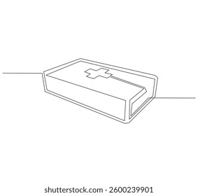 First aid kit outline drawing illustration. Continuous line draw medical equipment vector. 