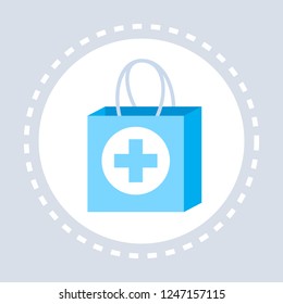 first aid kit paper bag icon healthcare medical service logo medicine and health symbol concept flat