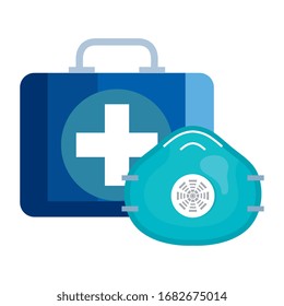 first aid kit with protection respiratory isolated icon vector illustration design