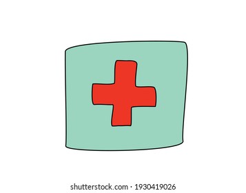 Erste-Hilfe-Kit, rotes Kreuz, medizinische Konzepte handgezeichnet