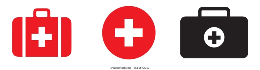 First AID kit with Red cross icon symbol. Eps 10