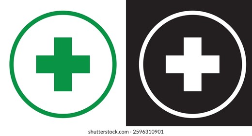 First AID kit with Red cross icon symbol. Medical briefcase icon. First aid medical sign flat icon in linear style on white and transparent background. vector illustration