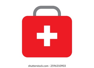 First AID kit with Red cross icon symbol. Medical briefcase icon. First aid medical sign flat icon in linear style on white and transparent background. vector illustration