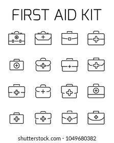 First aid kit related vector icon set. Well-crafted sign in thin line style with editable stroke. Vector symbols isolated on a white background. Simple pictograms.