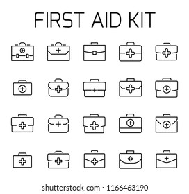 First aid kit related vector icon set. Well-crafted sign in thin line style with editable stroke. Vector symbols isolated on a white background. Simple pictograms.