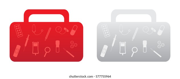 First aid kit with set of medical and health care icons