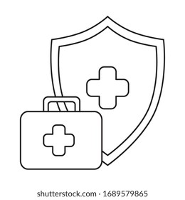 first aid kit with shield isolated icon vector illustration design