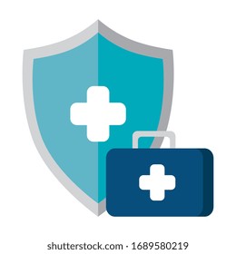 first aid kit with shield isolated icon vector illustration design