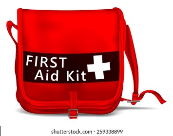 First Aid Kit Shoulder Bag with White Cross. Medical Equipment. Red Doctors Bag