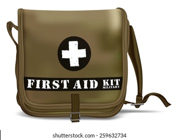 First Aid Kit Shoulder Bag with White Cross. Medical Equipment. Red Doctors Bag
