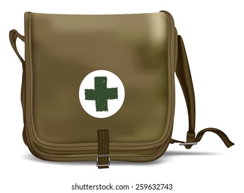 First Aid Kit Shoulder Bag with White Cross. Medical Equipment. Red Doctors Bag