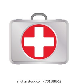 First AID kit in silver metall color with red cross. First aid medical sign flat icon for app and website