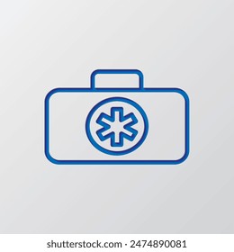 First aid kit simple icon vector. Flat design. Paper cut design. Cutted blue symbol with shadow. Gray background.ai