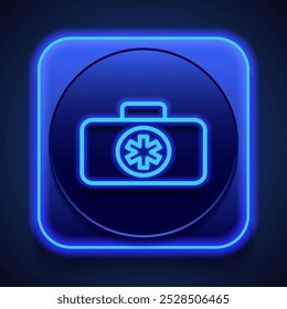 Kit de primeros auxilios simple icono Vector. Diseño plano. Estilo de neón azul en el Botón. Con shadow.ai