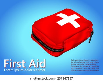 First Aid Kit in a Soft Bag. Medical Blue Background