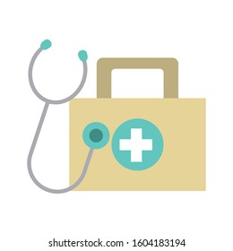 first aid kit and stethoscope icon over white background, vector illustration