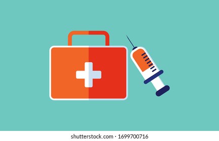 First aid kit supply emergency medical products realistic, healthy care logo
