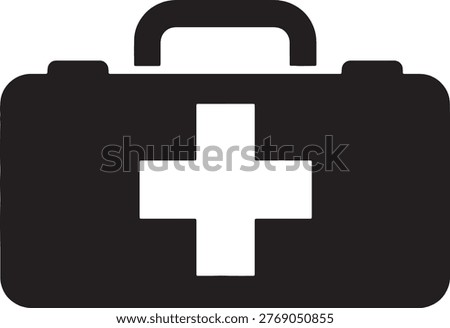 First aid kit symbol with cross. Emergency medical supplies box. Healthcare and safety icon. Isolated on transparent background.