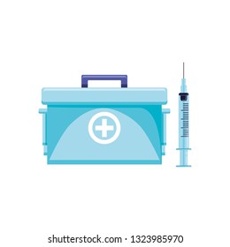 first aid kit with syringe isolated icon