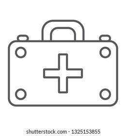 First aid kit thin line icon, medicine and emergency, medical box sign, vector graphics, a linear pattern on a white background, eps 10.