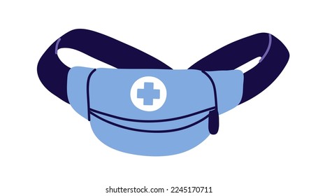 First aid kit, travel bag for medical primary help in emergency. Touristic survival case for firstaid urgency, health and life rescue. Flat vector illustration isolated on white background