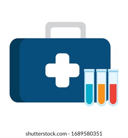 first aid kit with tubes test isolated icon vector illustration design