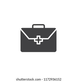 First aid kit vector icon. filled flat sign for mobile concept and web design. Doctor bag with medical cross simple solid icon. Symbol, logo illustration. Pixel perfect vector graphics